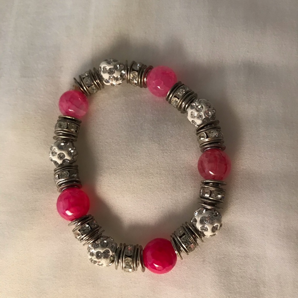 NWOT pink, white and silver stretch bracel…